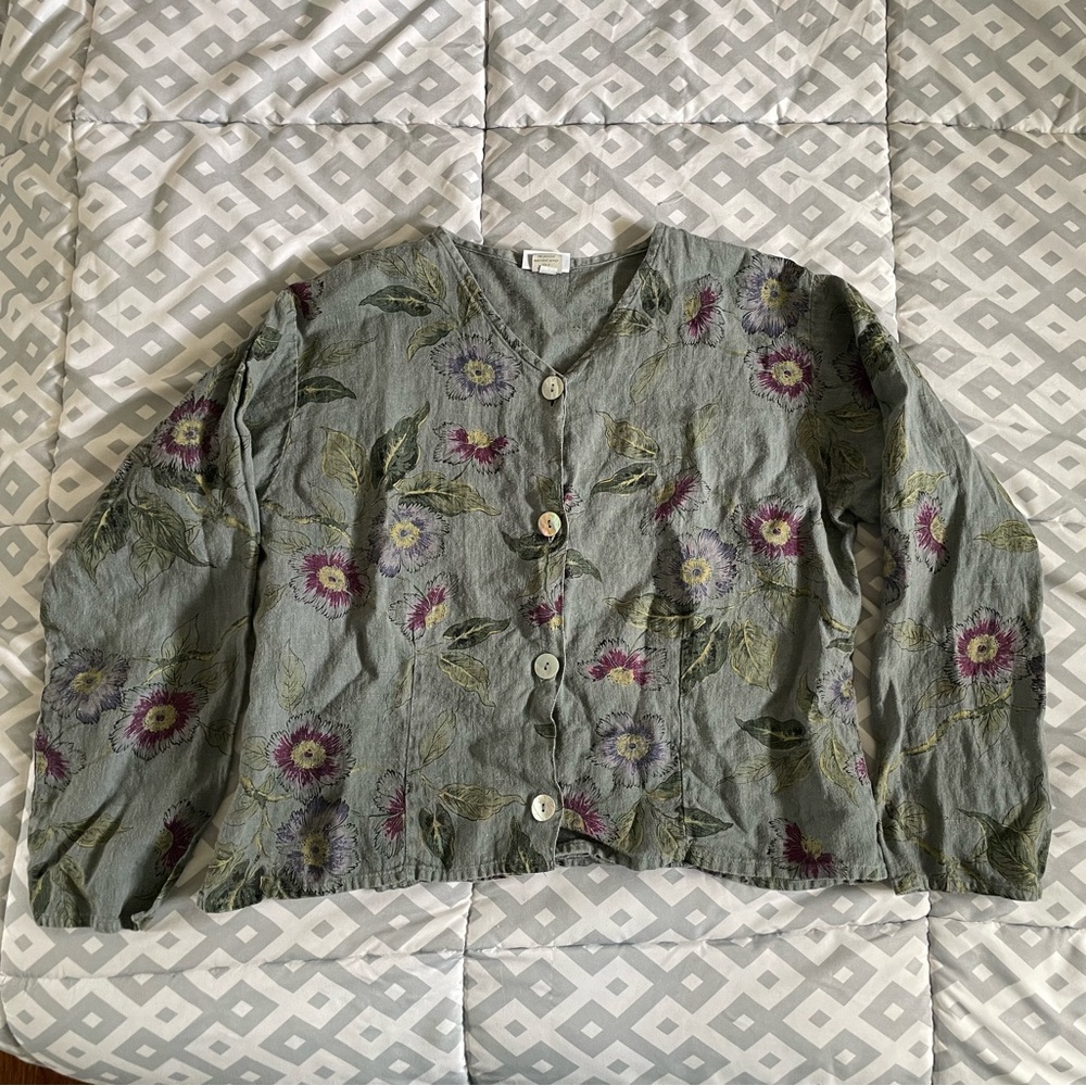 Floral Button-Down Women's Linen Shirt Jacket